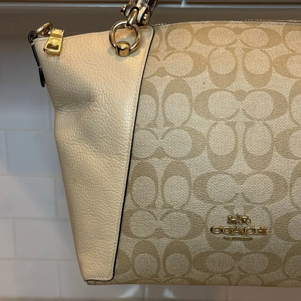 Coach Purse Handbag Kacey Signature Logo Snakeskin Color Block Satchel Bag
